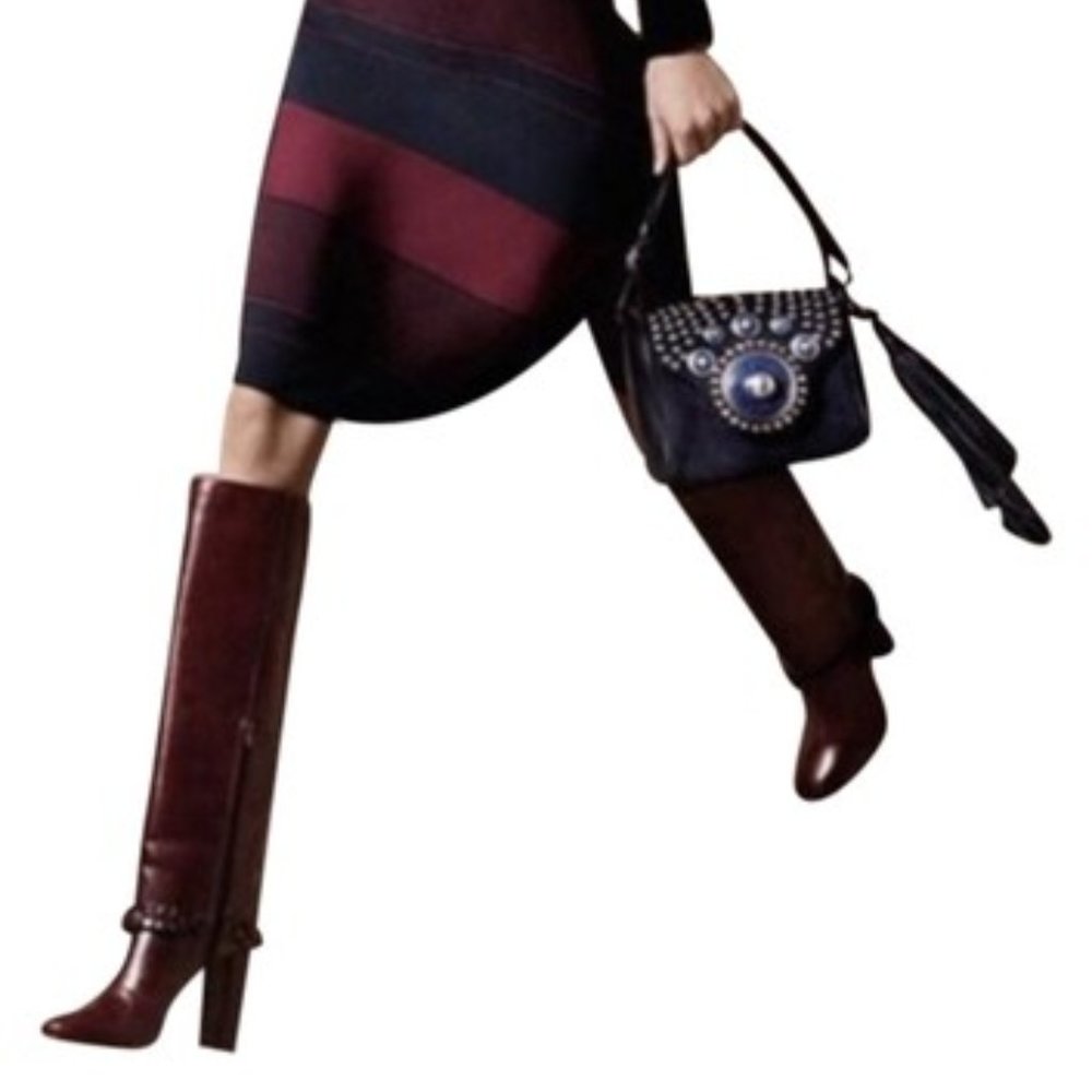 Tory Burch Sarava Knee High Braided Brown Boot, 8